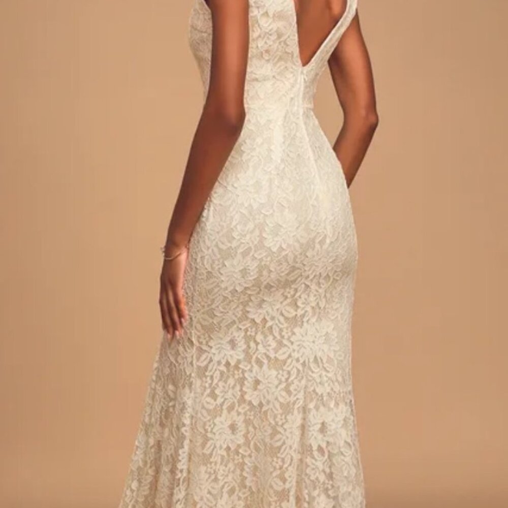 Lulus White Lace Cap Sleeve Plunge Mermaid Maxi Dress Size XS - Picture 4 of 12